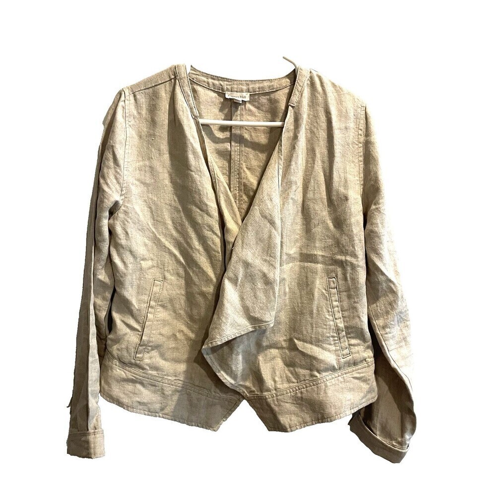 Garnet Hill Jacket Size 6 Linen Cardigan Blazer Open Front Long Sleeve Beige